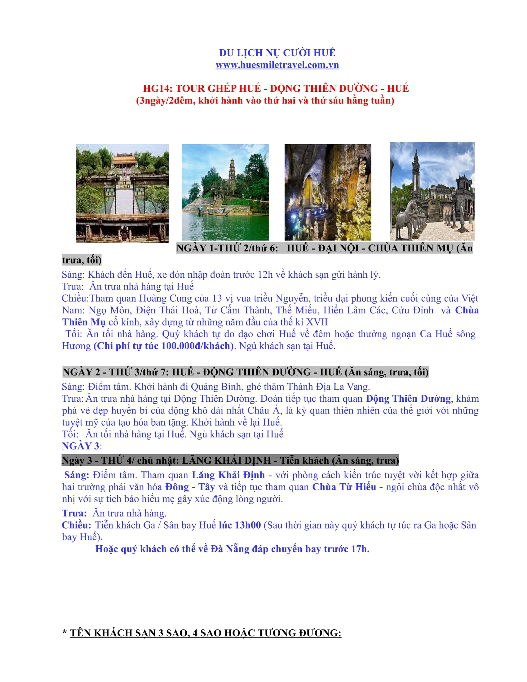 Tour ghép Huế - Động Thiên Đường - Huế